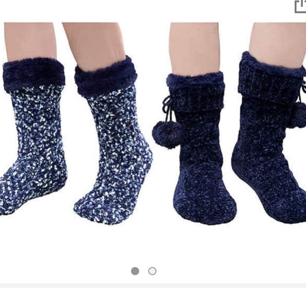 Jane & Bleecker Super Soft Plushfill Slipper Sock New Navy Popcorn Stitch Winter
